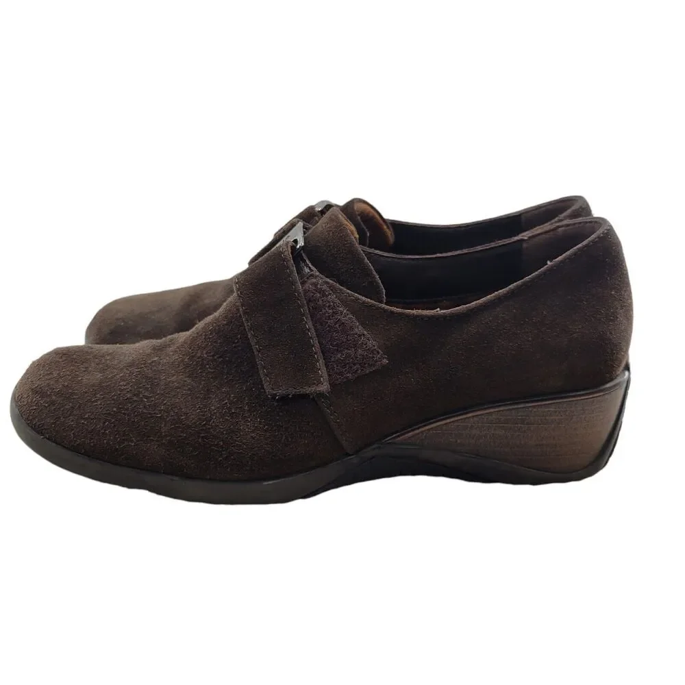 Aquatalia Women's Suede Slip On Wedge Heel‎ Loafers Size 6 Dark Brown